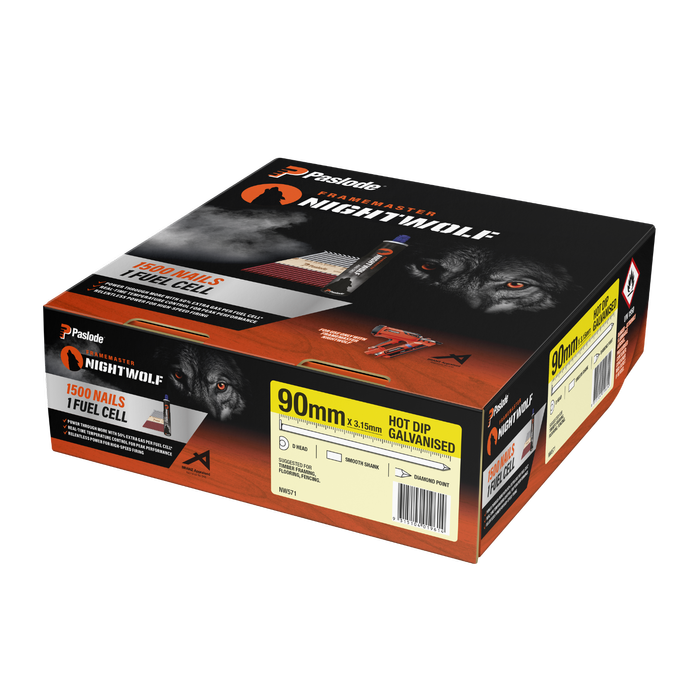 Paslode 90x3.15mm NightWolf HD Galv D-Head Smooth Nail 1500