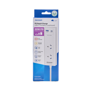 Jackson 2 Outlet Portable Powerboard W USB 1A/1C PD20W White