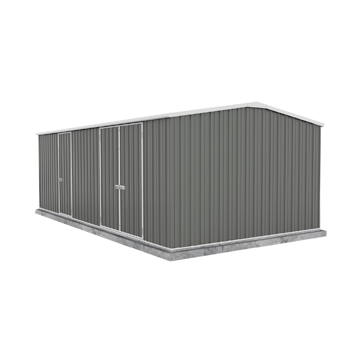 Absco Sheds 5.96 x 3.0 x 2.06m Woodland Grey Workshop Three Door Garden Shed