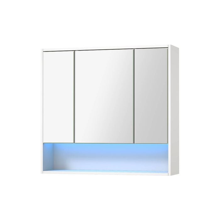 Welba 3 Doors Wall Cabinet Mirror Storage 900x750mm LED Light White Cupboard
