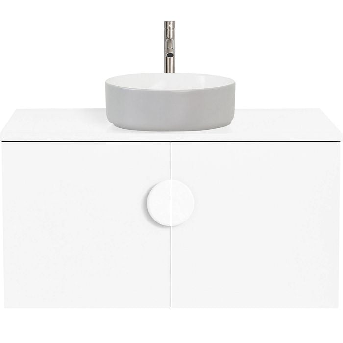 CIBO 900mm White Mornington Wall Hung Vanity with Light Grey / White Basin and White Handle
