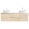 CIBO 1500mm Coast Veneer Nordic Wall Hung Bathroom Vanity With White Gloss Fluted Basins