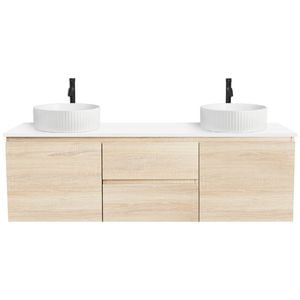 CIBO 1500mm Coast Veneer Nordic Wall Hung Bathroom Vanity With White Gloss Fluted Basins