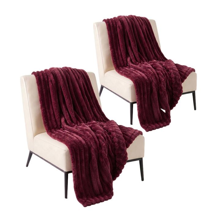 SOGA 2 Pack Burgundy Flannel Polyester Throw Blanket 200x230cm