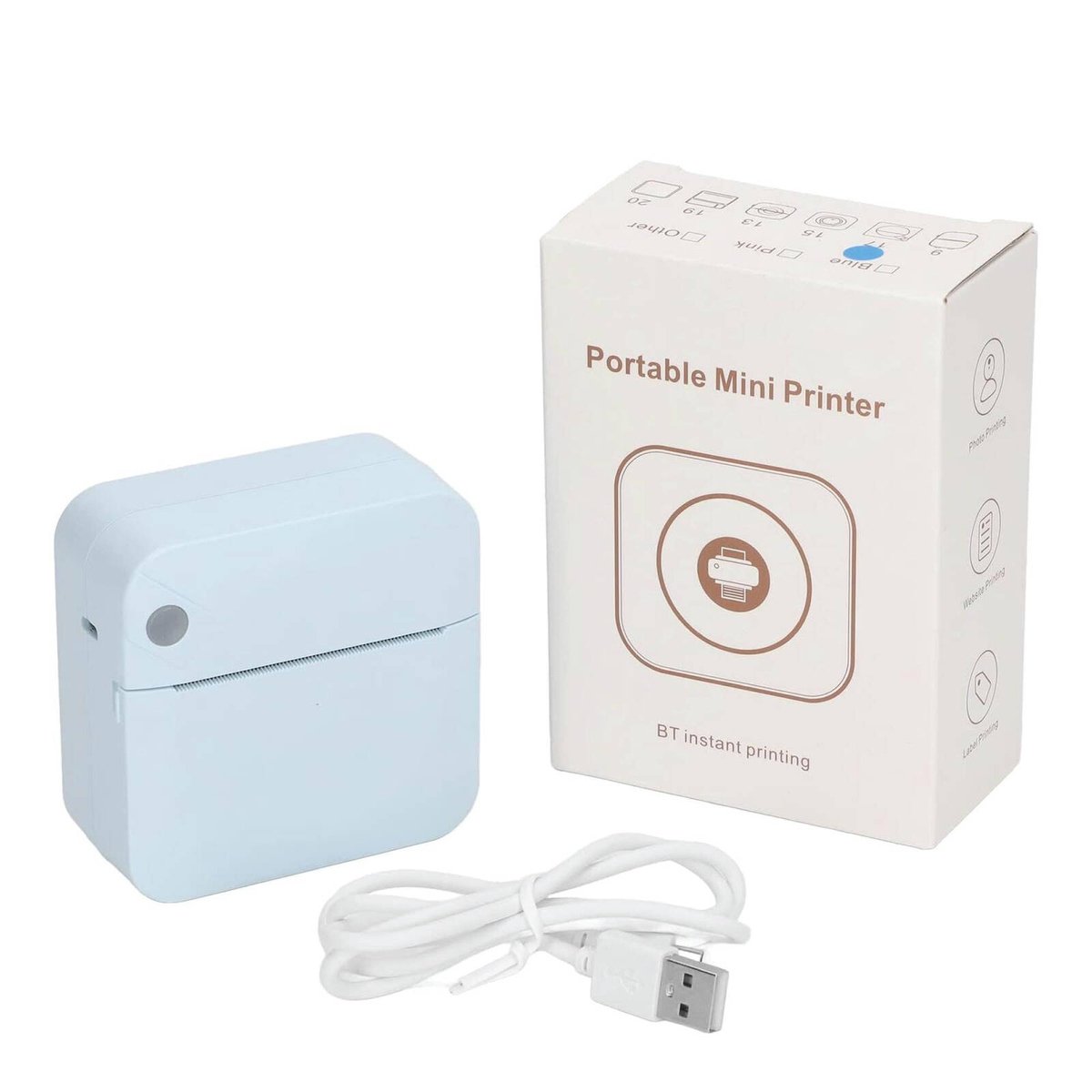 Portable Mini Printer Blue - Inkless Bluetooth Phone Pocket Thermal ...