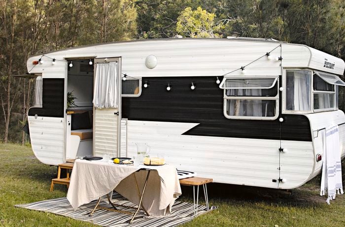 Caravan parked in the bush.