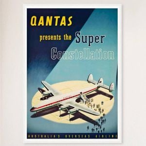 Galrie Australian Vintage Airline Poster - Classic Aviation Art Print for Home Decor, White Frame, A4 21 x 30cm (8 x 12inch)