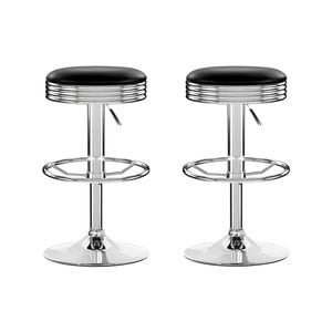 Artiss Set of 2 Black & Chrome PU Leather Backless Bar Stools