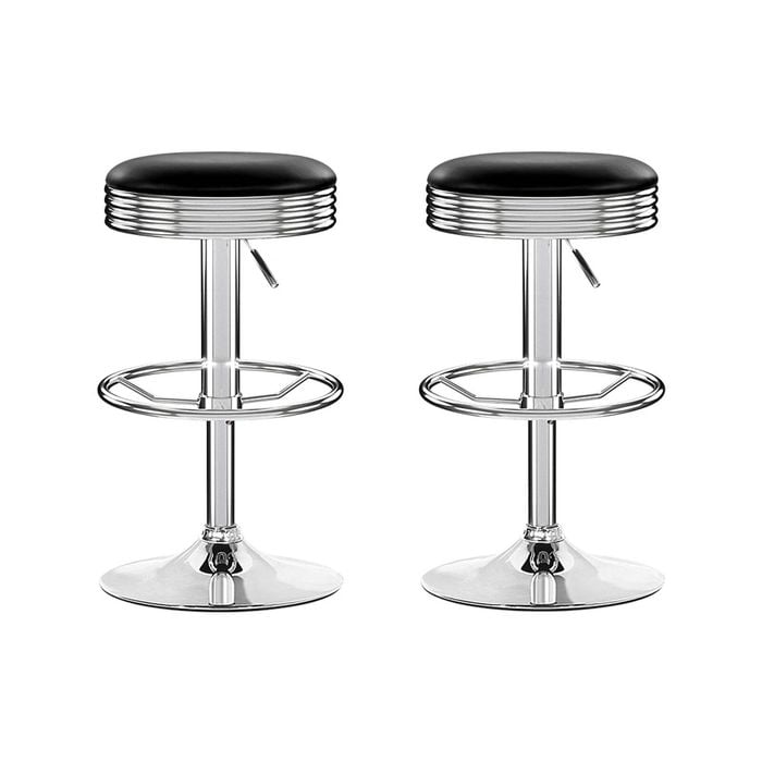 Artiss Set of 2 Black & Chrome PU Leather Backless Bar Stools