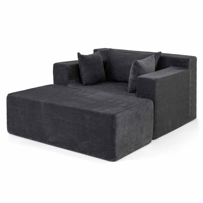 Costway Single Sofa Ottoman Boneless Floor Lounge Chaise Corduroy Grey