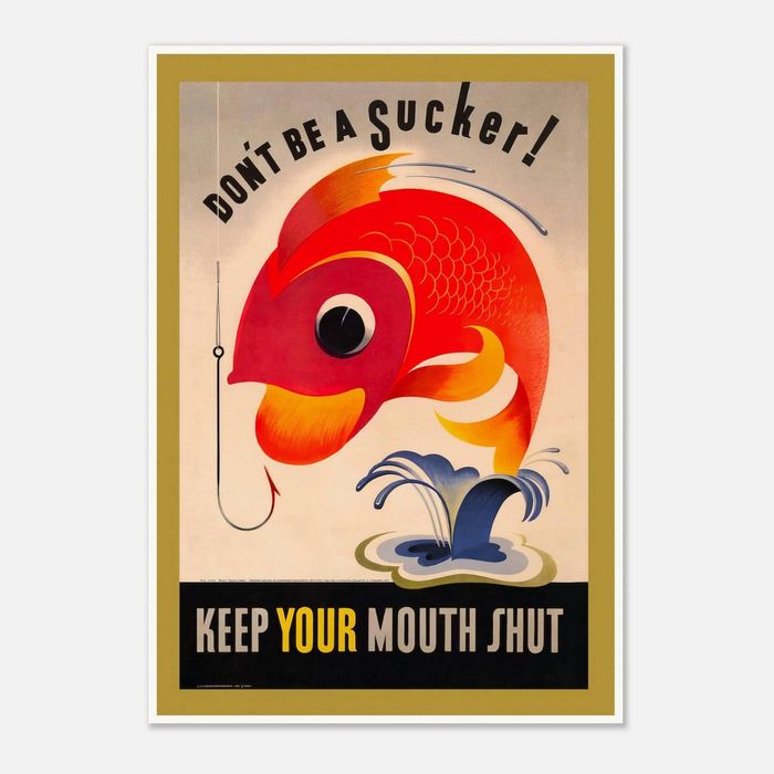 Galrie Don't Be A Sucker Keep Your Mouth Shut 1944 World War II Vintage Propaganda Poster, Poster Only, 50 x 70cm (20 x 28inch)