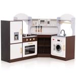 Costway Kids Kitchen Play Set Pretend Cooking Toy Brown