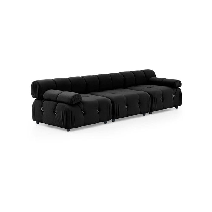 Foret 3 Seater Sofa Modular Arm Seat Tufted Velvet Lounge Couch Chaise Black
