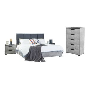 King 4 Pcs Bedroom Suite with Tallboy Fabric Combination of Black & Cement Colour