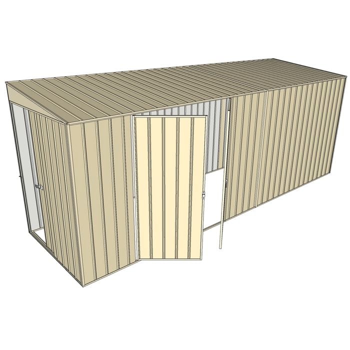Build-a-Shed 1.5 x 5.2 x 2m Double Hinged Side Door Skillion Shed - Cream