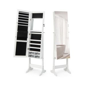 Costway Jewelry Armoire Lockable Jewelry Organiser W/full-length Mirror