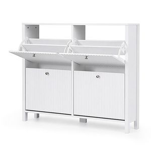 Artiss Shoe Cabinet 4 Flip Drawers Fluted Style Adjustable Shelves White