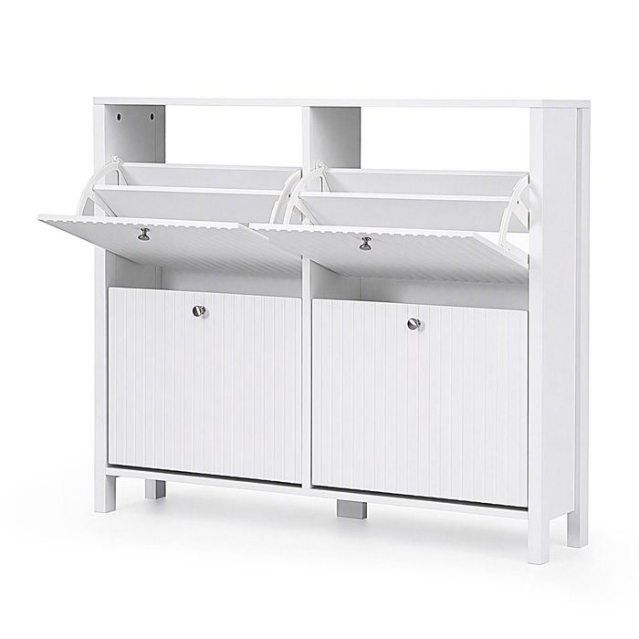 Artiss Shoe Cabinet 4 Flip Drawers Fluted Style Adjustable Shelves White