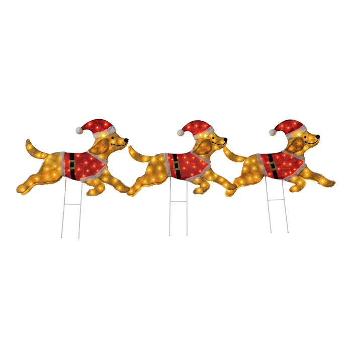 Galah Festive Trio of Dogs 2D Fabric Lights with Stakes