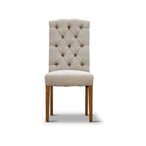 Melody Dining Chair Button Design Upholstered Linen Fabric Wood Wooden Frame - Beige