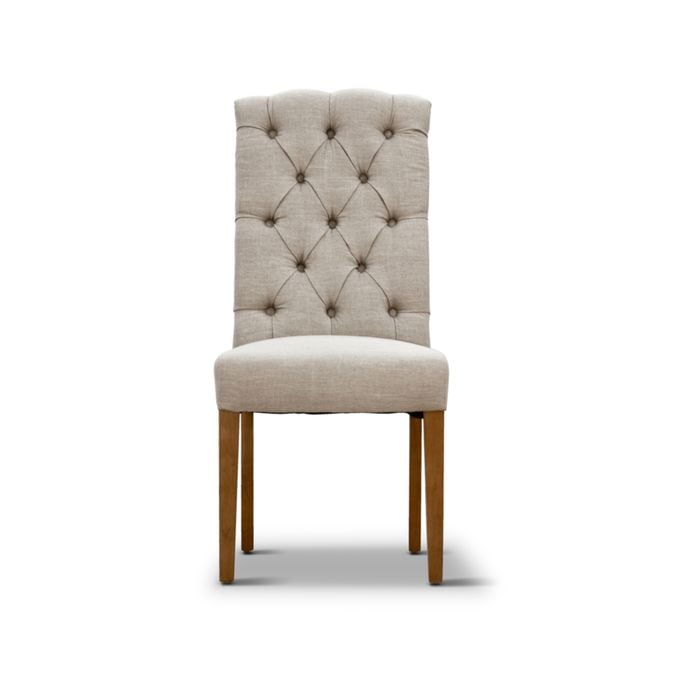 Melody Dining Chair Button Design Upholstered Linen Fabric Wood Wooden Frame - Beige