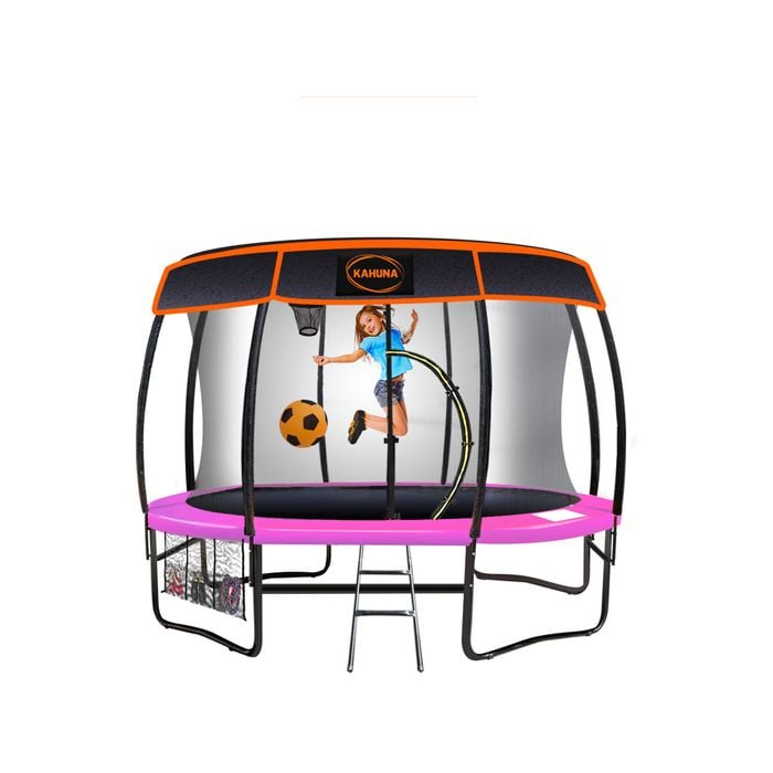 Kahuna Trampoline 10 Ft With Basket Ball Set And Roof Cover - Pink