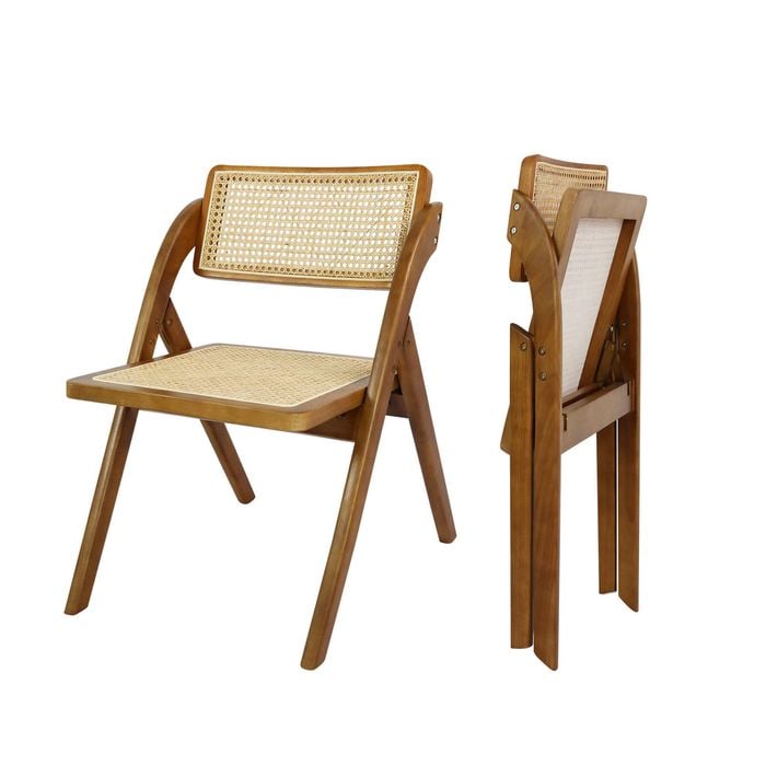 Levede 2X Dining Chairs Foldable Accent Wooden Chair Rattan