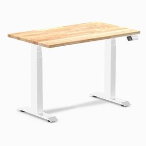 Desky Dual Mini Natural Rubberwood Sit To Stand Desk 1000x600mm White Frame