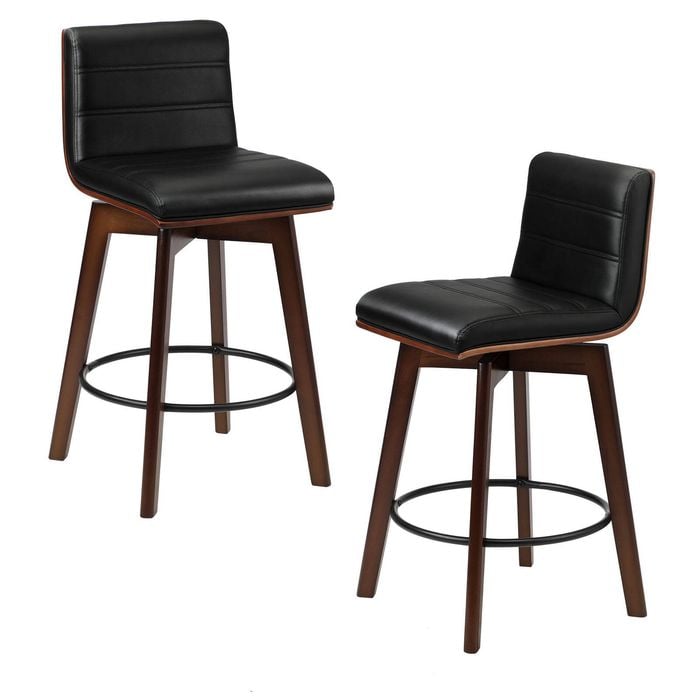 Oikiture 2X Bar Stools Swivel PU Leather Black
