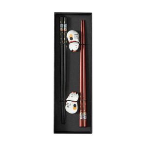 Omotenashi Living Lucky Cat Chopsticks & Chopstick Rests Set of 2