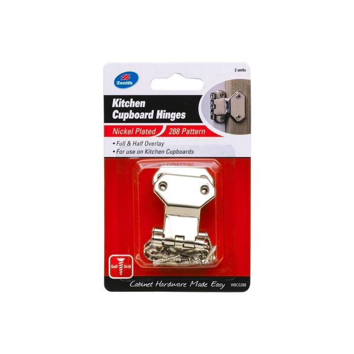 Zenith Nickle Plated Kitchen Cupboard Hinges - 2 Pack