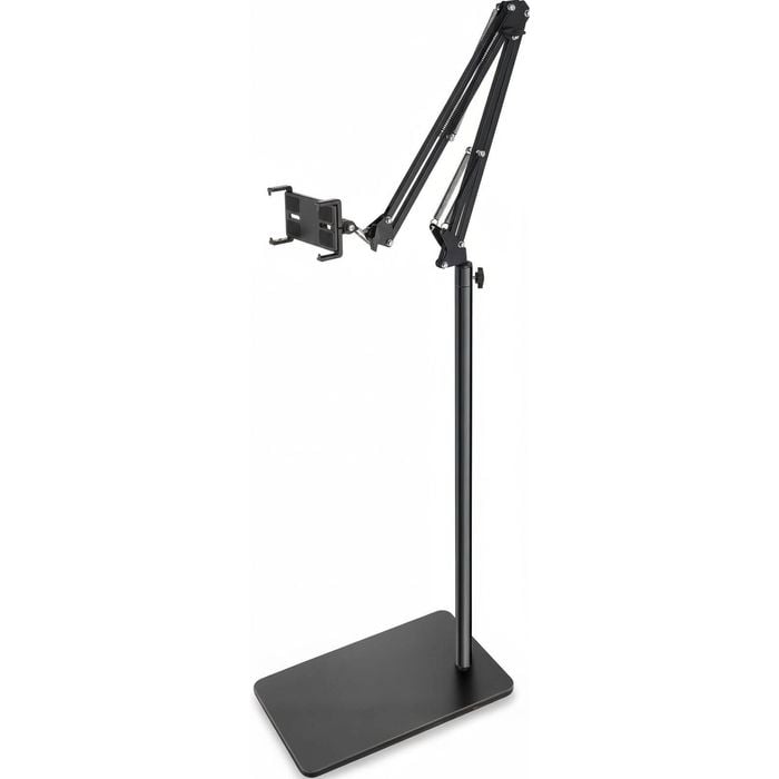 Adjustable Tablet Floor Stand with Double Weight Base and Phone Mount