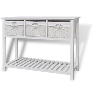 vidaXL Wooden Storage Sideboard Console Table 3 Baskets Shelf Hallway White