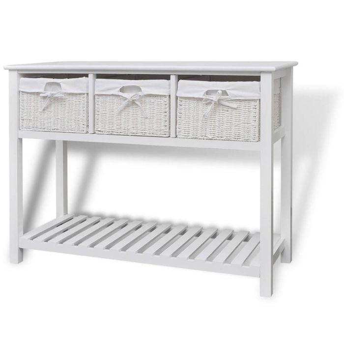 vidaXL Wooden Storage Sideboard Console Table 3 Baskets Shelf Hallway White
