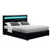 HOMFURN Double Size LED Gas Lift Bed Frame in Black