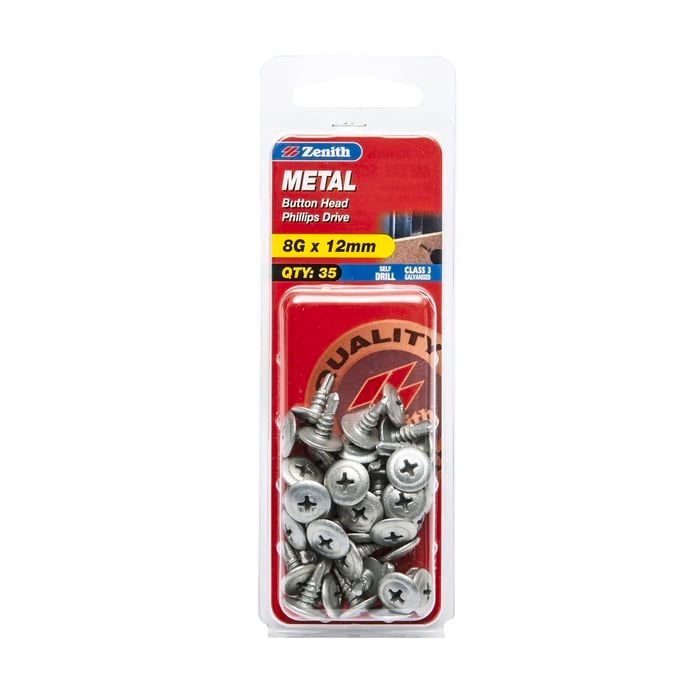 Zenith 8G x 12mm Galv Button Head Metal Screws