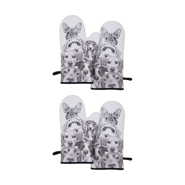 2x 2pc Ashdene Peeking Pups Oven Mitt Set Dog Breeds Cookware Animal Art