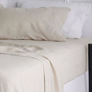 Bedding Co. Fitted Sheet 100% French Flax Linen Breathable Natural Super King