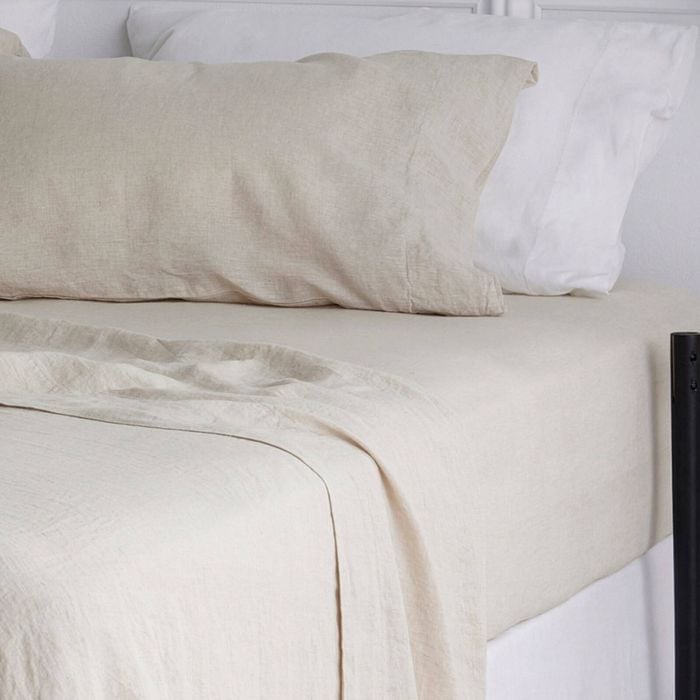 Bedding Co. Fitted Sheet 100% French Flax Linen Breathable Natural Super King