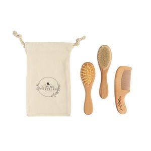 Living Textiles 3-Piece Baby Wooden Brush & Comb Set