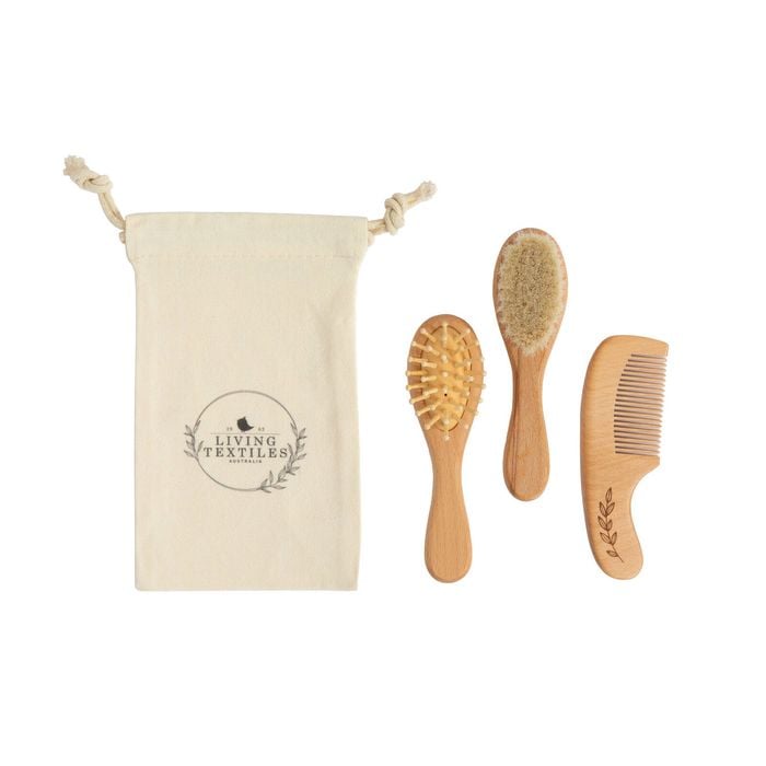 Living Textiles 3-Piece Baby Wooden Brush & Comb Set