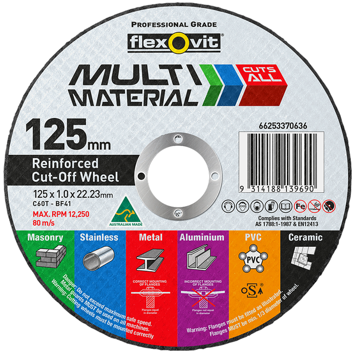 Flexovit 125 x 1.0 x 22.2mm Multi Material Reinforced Cut Off Wheel