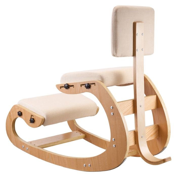 Vevor Ergonomic Kneeling Chair Brown With Adjustable Thick Foam Cushions Backrest And Wood Frame