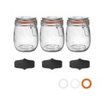 Argon Tableware Glass Storage Jars With Airtight Clip Lid And Chalkboard Stickers - 750ml Set - Pack Of 3