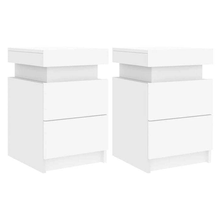 vidaXL Bedside Cabinets with LED Lights Side End Table Nightstand 2 pcs White