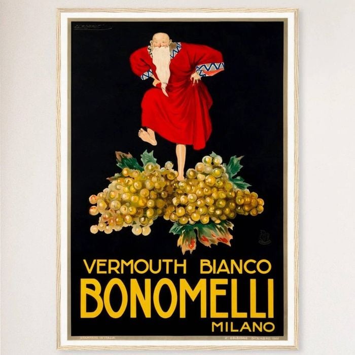Galrie Vermouth Bianco Bonomelli Milano Vintage Advertising Poster Art Home Décor, Wood Frame, 70 x 100cm (28 x 40inch)