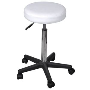 vidaXL Office Stool White PU Leather Adjustable Salon Swivel Bar Chair Home