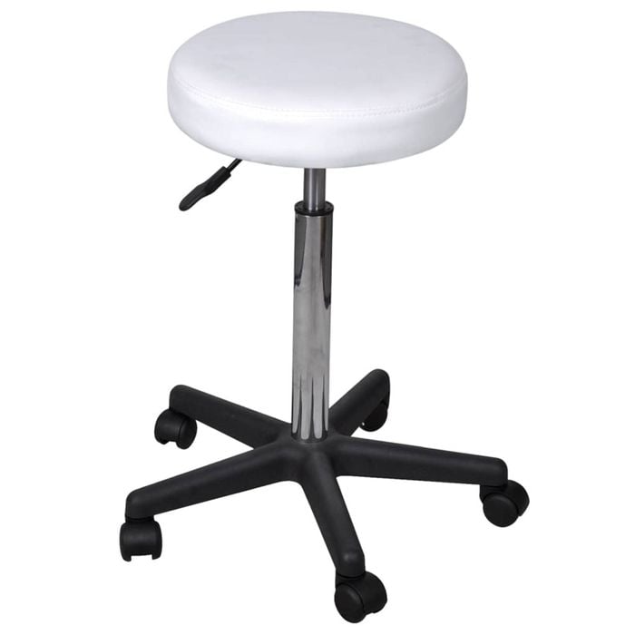 vidaXL Office Stool White PU Leather Adjustable Salon Swivel Bar Chair Home