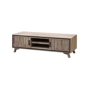 TV Cabinet with 2 Storage Drawers Cabinet Solid Acacia Wooden Entertainment Unit in Sliver Bruch Colour