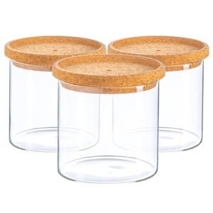 Argon Tableware Glass Storage Jar - Cork Lid - 550ml - Modern Round Scandi Organisation Container Glass Jar - Set Of 3